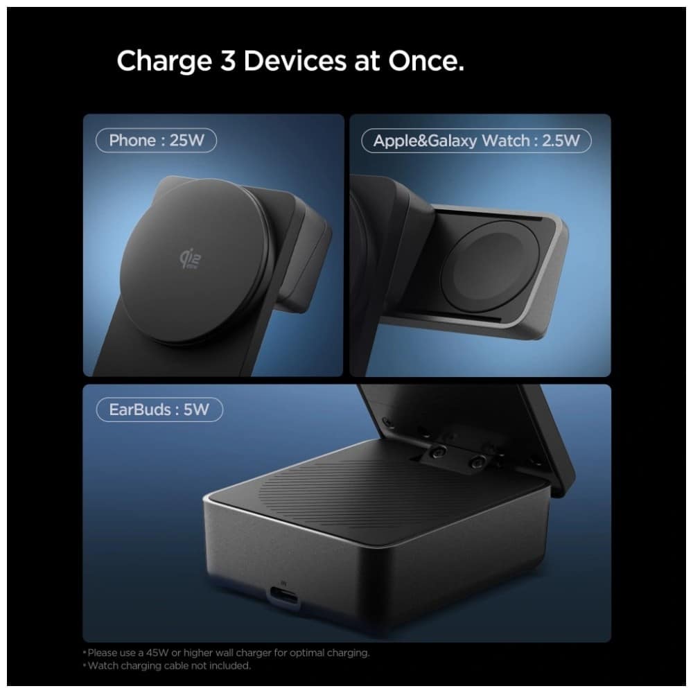 Ασύρματος φορτιστής Spigen Essential EF323MQ 3 σε 1 25W Qi2.2 MagSafe, μαύρος - Image 8
