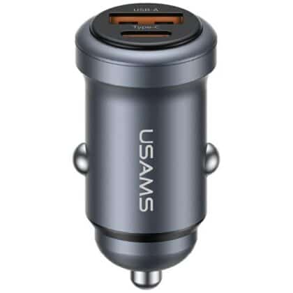 Φορτιστής αυτοκινήτου USAMS CC322 30W 1xUSB-A 1xUSB-C αμαυρωμένος