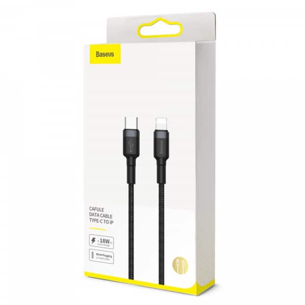 Καλώδιο USB-C σε Lightning Baseus Cafule, 18W, 2.4A, 1m, Γκρι CATLKLF-G1 - Image 3
