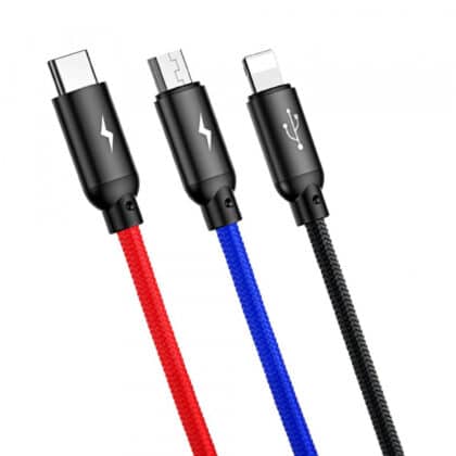 Καλώδιο φόρτισης USB-A σε Lightning / microUSB / USB-C Baseus Χρώματα 3 σε 1, 20W, 3.5A, 1.2m, Μαύρο CAMLT-BSY01