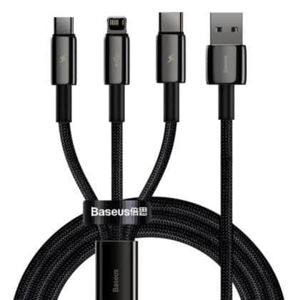 Καλώδιο φόρτισης USB-A σε Lightning / microUSB / USB-C Baseus Tungsten Gold 3in1, 20W, 2A, 1.5m, Μαύρο CAMLTWJ-01