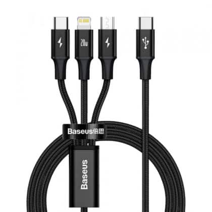 Καλώδιο φόρτισης USB-C σε Lightning / microUSB / USB-C Baseus Rapid 3 σε 1, 20W, 2.4A, 1.5m, Μαύρο CAMLT-SC01