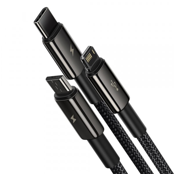 Καλώδιο φόρτισης USB-A σε Lightning / microUSB / USB-C Baseus Tungsten Gold 3in1, 20W, 2A, 1.5m, Μαύρο CAMLTWJ-01 - Image 2