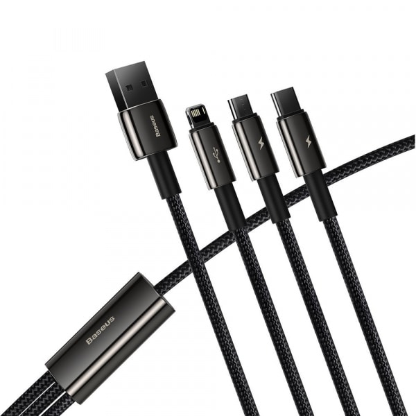 Καλώδιο φόρτισης USB-A σε Lightning / microUSB / USB-C Baseus Tungsten Gold 3in1, 20W, 2A, 1.5m, Μαύρο CAMLTWJ-01 - Image 3