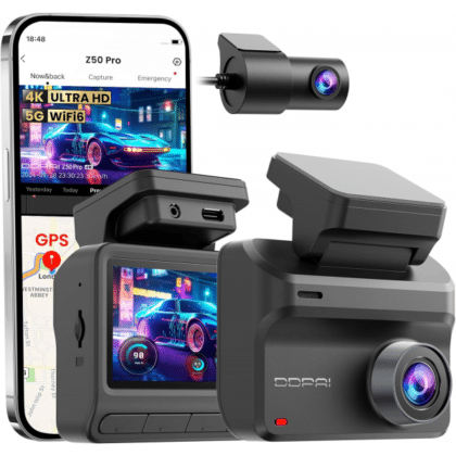 Ταμπλό + Πίσω Κάμερα DDPAI Z50 Pro Διπλή, 4K, Wi-Fi, GPS, Οθόνη LCD 3 ιντσών, Μαύρο