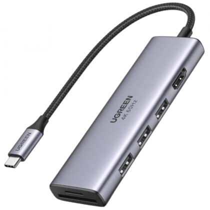 HUB USB-C UGREEN CM511 (60383), 3 x USB-A 3.2 - 1 x HDMI - 1 x SD - 1 x microSD, Γκρι