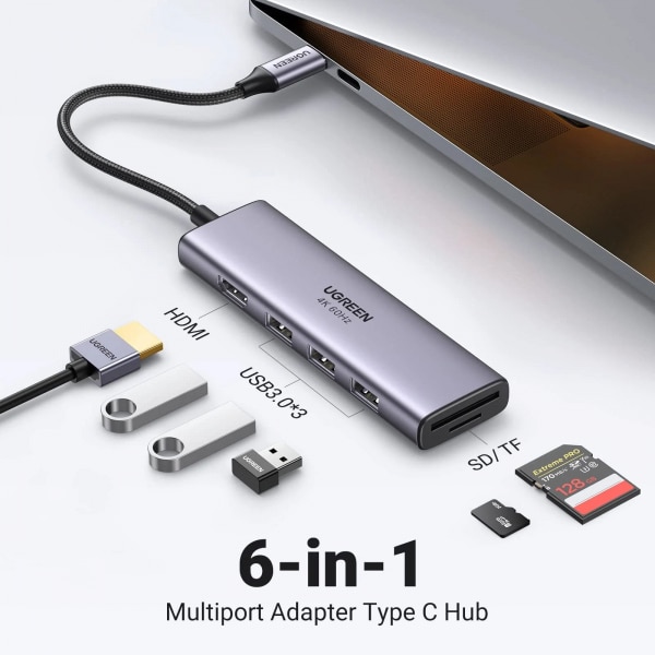 HUB USB-C UGREEN CM511 (60383), 3 x USB-A 3.2 - 1 x HDMI - 1 x SD - 1 x microSD, Γκρι - Image 5