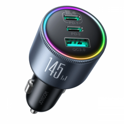 Φορτιστής Αυτοκινήτου Joyroom JR-CCN07, 145W, 5A, 1 x USB-A - 2 x USB-C, με καλώδιο USB-C, Γκρι