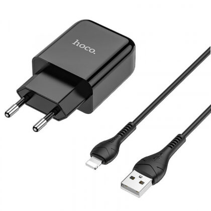 Φορτιστής τοίχου Hoco N2, 10W, 2A, 1 x USB-A, με καλώδιο Lightning, Μαύρο
