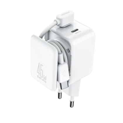 Φορτιστής τοίχου Joyroom JR-TCL05, 45W, 3A, 2 x USB-C, με καλώδιο USB-C, Λευκό