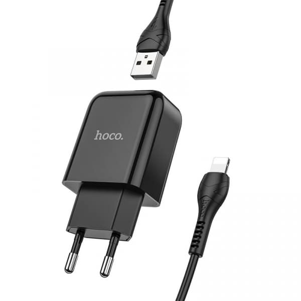 Φορτιστής τοίχου Hoco N2, 10W, 2A, 1 x USB-A, με καλώδιο Lightning, Μαύρο - Image 2