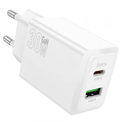 Φορτιστής τοίχου Hoco N71, 30W, 3A, 1 x USB-A - 1 x USB-C, Λευκό