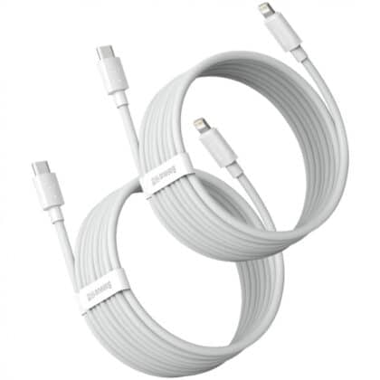 Καλώδιο USB-C σε Lightning Baseus Simple Wisdom, 20W, 2.4A, 1.5m, Συσκευασία των 2, Λευκό