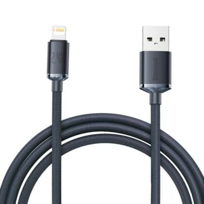 Baseus - Καλώδιο Δεδομένων Crystal Shine (CAJY000101) - USB σε Lightning, 2.4A, 2m, Πλεγμένο Νάιλον - Μαύρο