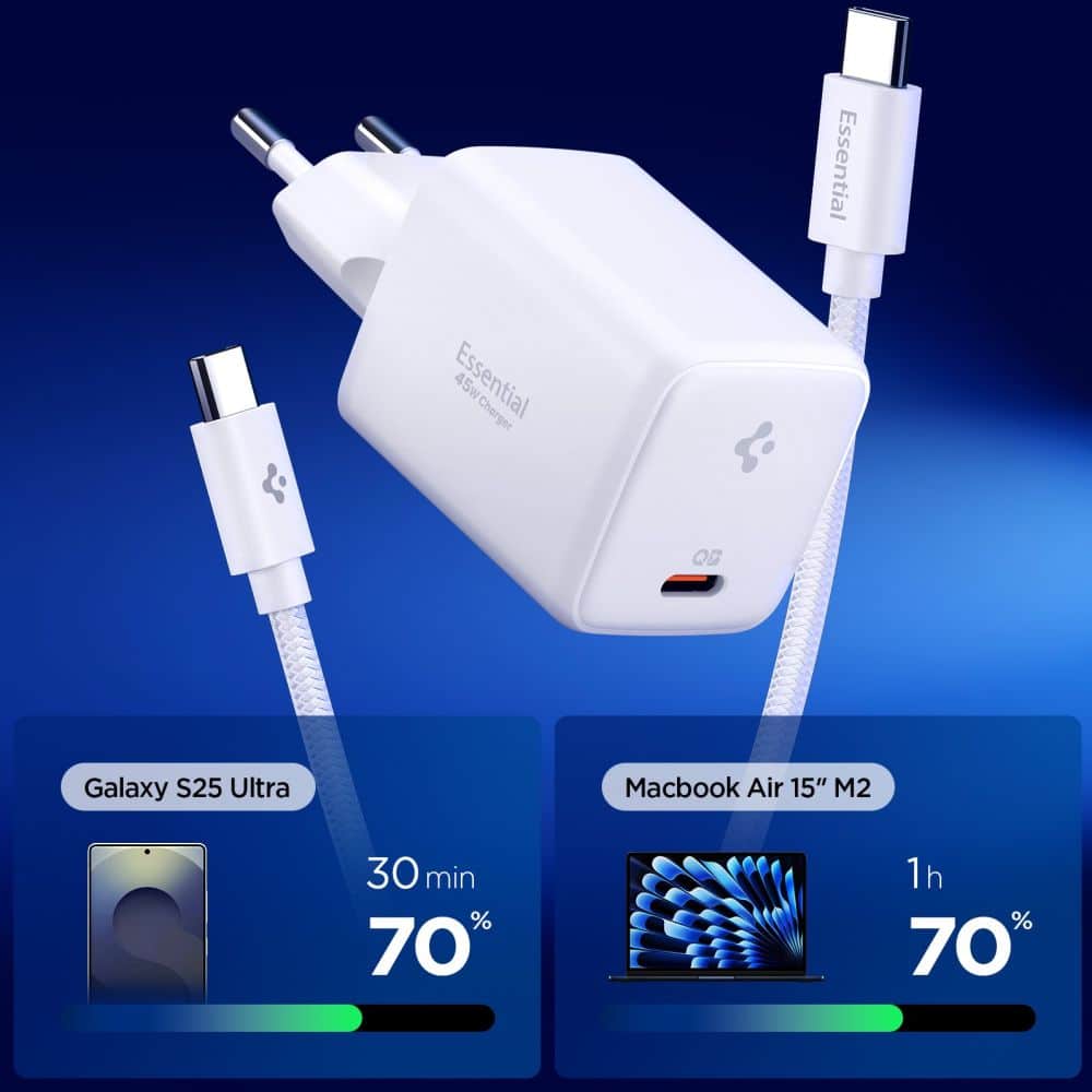 SPIGEN EE451EU ΒΑΣΙΚΟΣ ΦΟΡΤΙΣΤΗΣ ΔΙΚΤΥΟΥ 1 ΘΥΡΑΣ 45W + ΚΑΛΩΔΙΟ TYPE-C ΛΕΥΚΟ - Image 2
