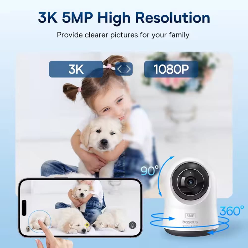 Baseus - Εσωτερική Κάμερα Ασφαλείας P1 Pro (S0TV022132) - 3K, 5MP, Type-C, Αμφίδρομη Ομιλία, Νυχτερινή Όραση, Ψηφιακό Ζουμ - Λευκό - Image 5