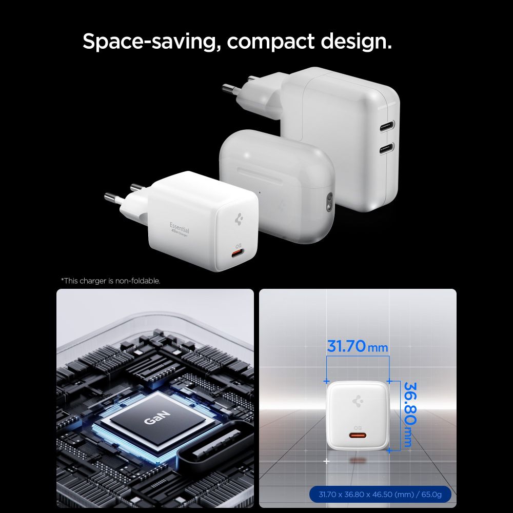 SPIGEN EE451EU ΒΑΣΙΚΟΣ ΦΟΡΤΙΣΤΗΣ ΔΙΚΤΥΟΥ 1 ΘΥΡΑΣ 45W + ΚΑΛΩΔΙΟ TYPE-C ΛΕΥΚΟ - Image 3