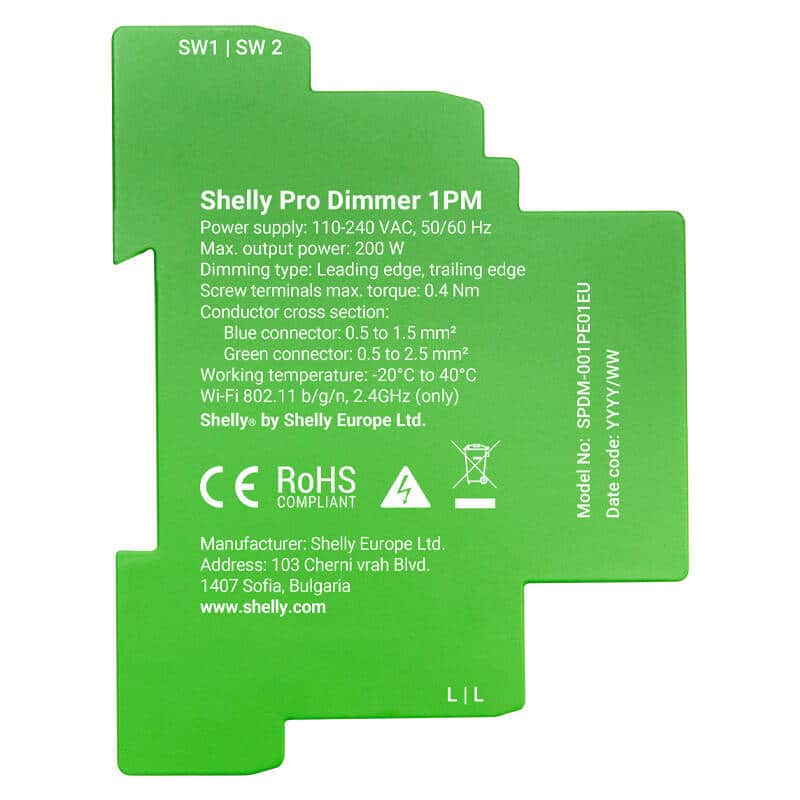 Shelly Pro Dimmer Έξυπνος διακόπτης ράγας 1 DIN, 1 κανάλι - Image 2