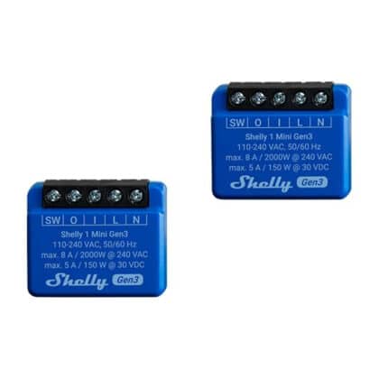 Σετ 2 χειριστηρίων Shelly 1 Mini Gen3, WiFi/Bluetooth