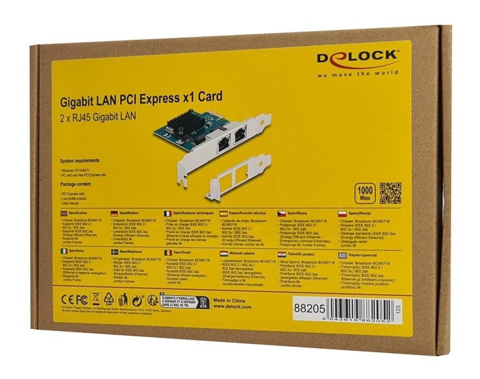 DELOCK κάρτα επέκτασης PCIe x1 σε 2x RJ45 Gigabit 88205, 1000Mbps - Image 4
