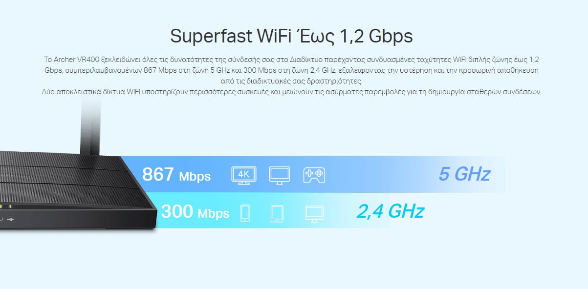 TP-LINK Μόντεμ/Δρομολογητής Archer VR400, VDSL/ADSL, 1200Mbps AC1200, Έκδ. 3.0 - Image 5
