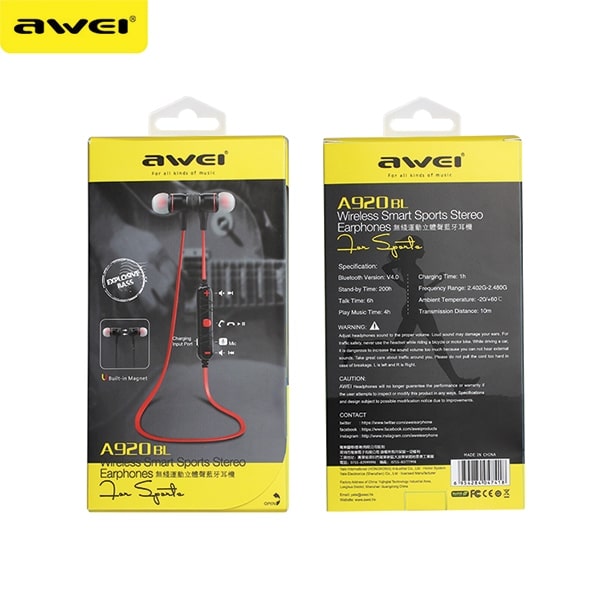 Αθλητικά ακουστικά Bluetooth AWEI A920BL σε μαύρο χρώμα με μαγνητικό περίγραμμα - Image 6