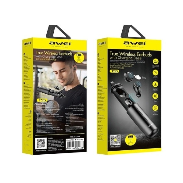 Ακουστικά AWEI Bluetooth 5.0 T55 TWS + βάση σύνδεσης σε μαύρο χρώμα - Image 5