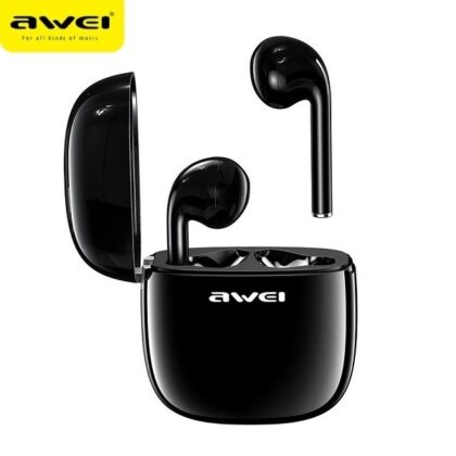 Ακουστικά AWEI Bluetooth 5.0 T28 TWS + βάση σύνδεσης σε μαύρο χρώμα