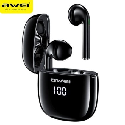 Ακουστικά AWEI Bluetooth 5.0 T28P TWS + βάση σύνδεσης σε μαύρο χρώμα