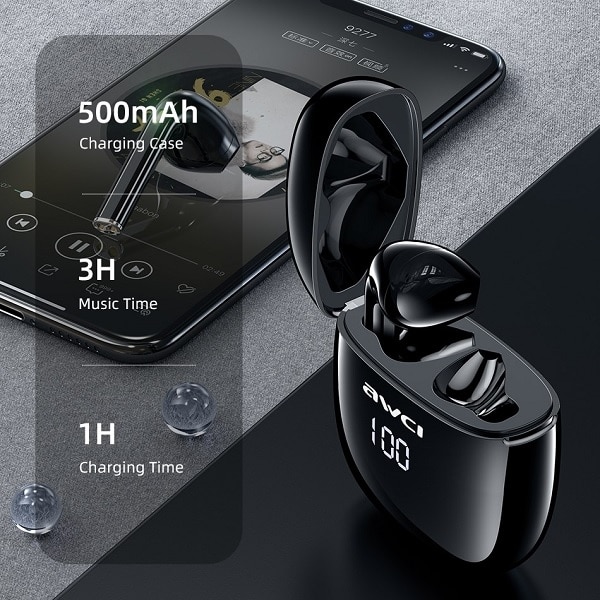 Ακουστικά AWEI Bluetooth 5.0 T28P TWS + βάση σύνδεσης σε μαύρο χρώμα - Image 6