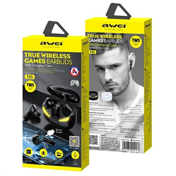 Ακουστικά AWEI Bluetooth 5.0 T35 TWS + βάση σύνδεσης για παιχνίδια, μαύρο - Image 6