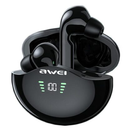 Ακουστικά AWEI Bluetooth 5.3 T12P TWS + βάση σύνδεσης σε μαύρο χρώμα