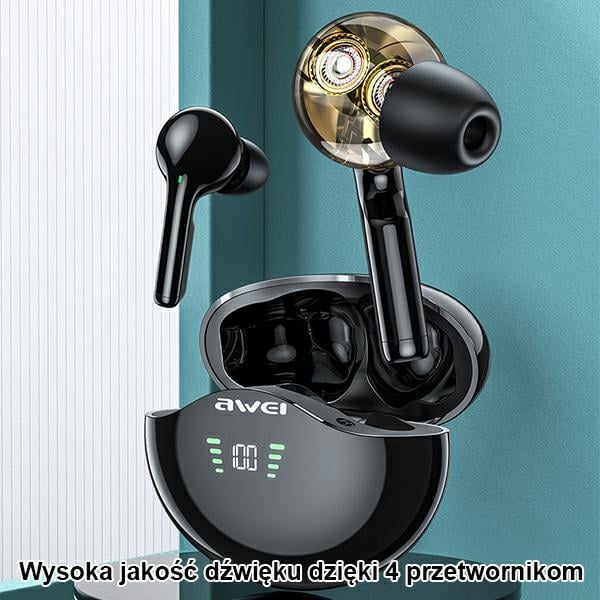 Ακουστικά AWEI Bluetooth 5.3 T12P TWS + βάση σύνδεσης σε μαύρο χρώμα - Image 2
