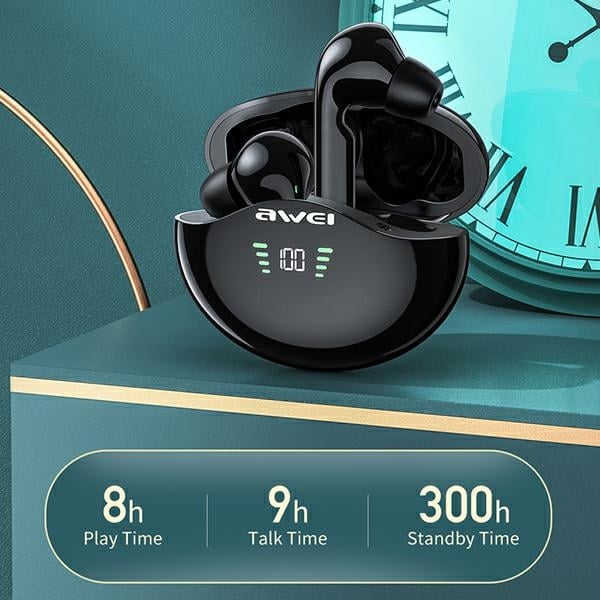 Ακουστικά AWEI Bluetooth 5.3 T12P TWS + βάση σύνδεσης σε μαύρο χρώμα - Image 5