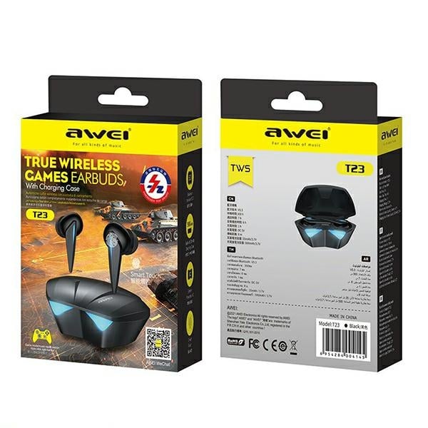 Ακουστικά AWEI Bluetooth 5.0 T23 TWS + βάση σύνδεσης για παιχνίδια, μαύρο - Image 9