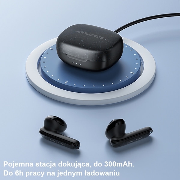 Ακουστικά AWEI Bluetooth 5.3 T66 TWS + βάση σύνδεσης σε μαύρο χρώμα - Image 6