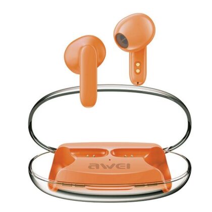 Ακουστικά AWEI Bluetooth 5.3 T85 ENCTWS + Σταθμός σύνδεσης πορτοκαλί