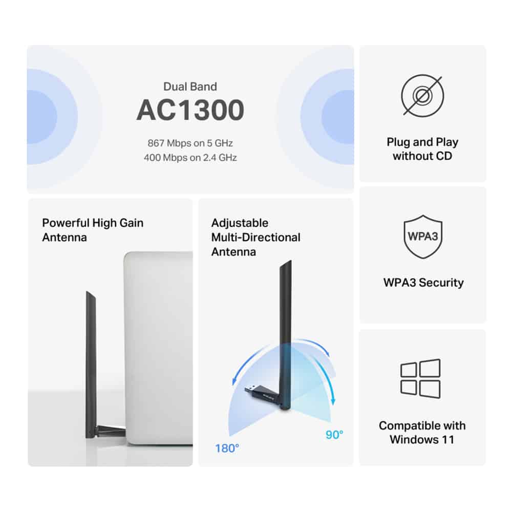 MERCUSYS ασύρματος USB αντάπτορας δικτύου MA30H, AC1300, Dual Band, V.2.0 - Image 2