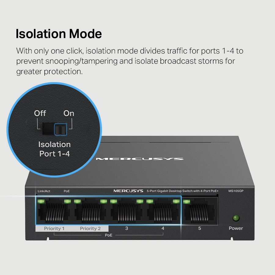 MERCUSYS Desktop Switch MS105GP, 5x 10/100/1000 Mbps, PoE+, Έκδ. 1.0 - Image 5