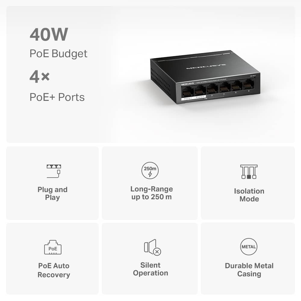 MERCUSYS Desktop Switch MS106LP, 6x 10/100 Mbps, PoE+, Έκδ. 1.0 - Image 2