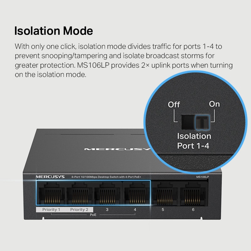 MERCUSYS Desktop Switch MS106LP, 6x 10/100 Mbps, PoE+, Έκδ. 1.0 - Image 5