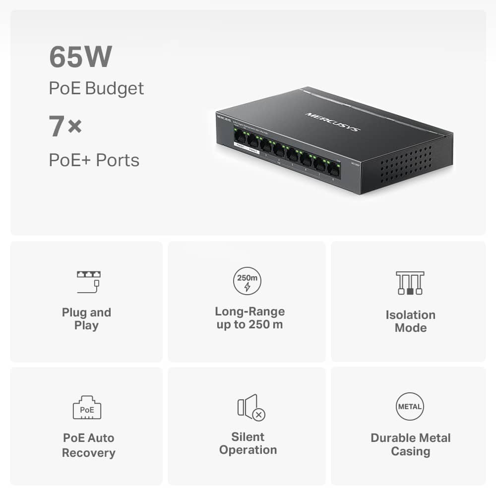 MERCUSYS Desktop Switch MS108GP, 8x 10/100/1000 Mbps, PoE+, Έκδ. 1.0 - Image 2
