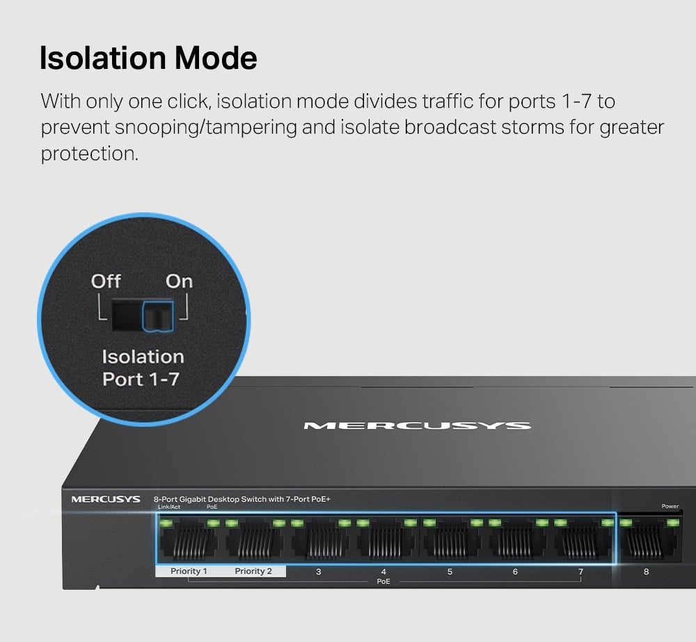 MERCUSYS Desktop Switch MS108GP, 8x 10/100/1000 Mbps, PoE+, Έκδ. 1.0 - Image 5