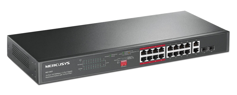 Διακόπτης rackmount MERCUSYS MS118CP, 16x 10/100Mbps PoE+ & 2x Gigabit θυρές, UN/1.0 - Image 3