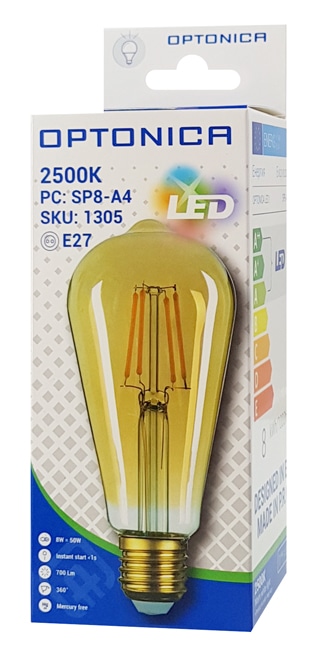OPTONICA LED λάμπα ST64 1305, 8W, 2500K, E27, 700lm - Image 2