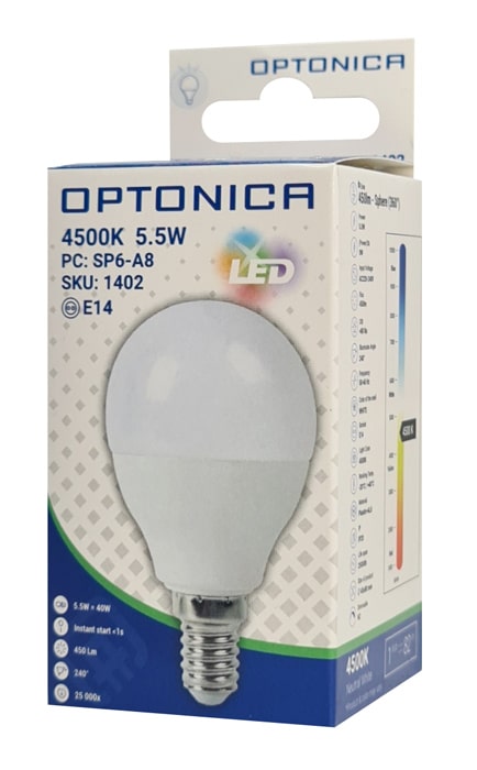 OPTONICA LED λάμπα G45 1402, 5.5W, 4500K, E14, 450lm - Image 3