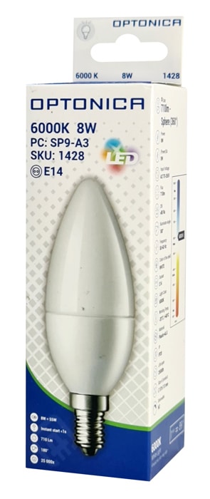 OPTONICA LED λάμπα candle C37 1428, 8W, 6000K, 710lm, E14 - Image 3