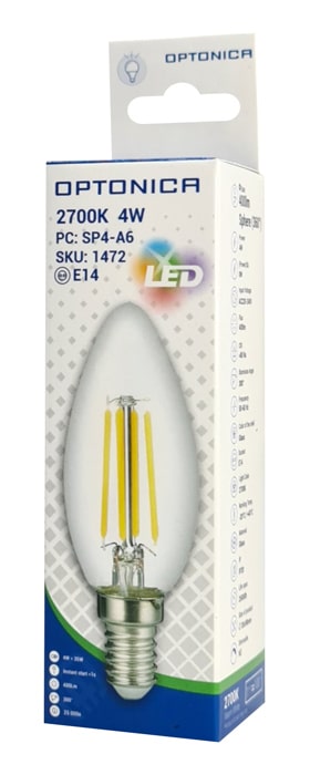 OPTONICA LED λάμπα candle C35 1472, Filament, 4W, 2700K, 400lm, E14 - Image 3