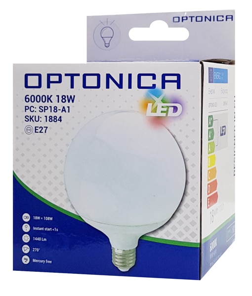 OPTONICA LED λάμπα G120 1884, 18W, 6000K, E27, 1440lm - Image 2