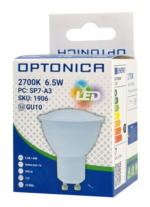 OPTONICA LED λάμπα spot 1906, 6.5W, 2700K, 550lm, GU10 - Image 3